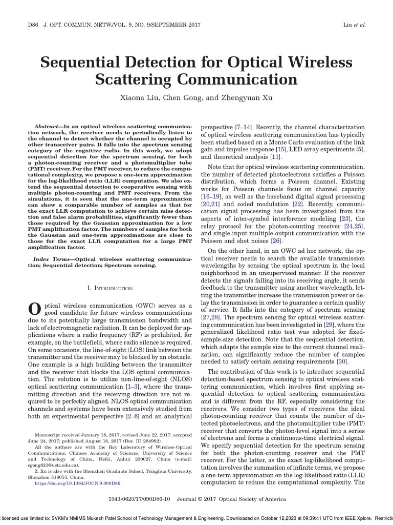 Sequential Detection For Optical Wireless Scattering Communication