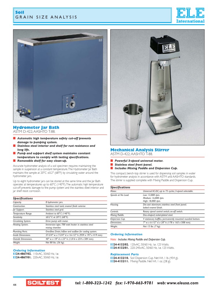 Grain Size Analysis Hydrometer Jar Bath PDF Stainless Steel