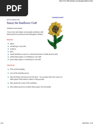 Sunny the Sunflower Craft for Kids