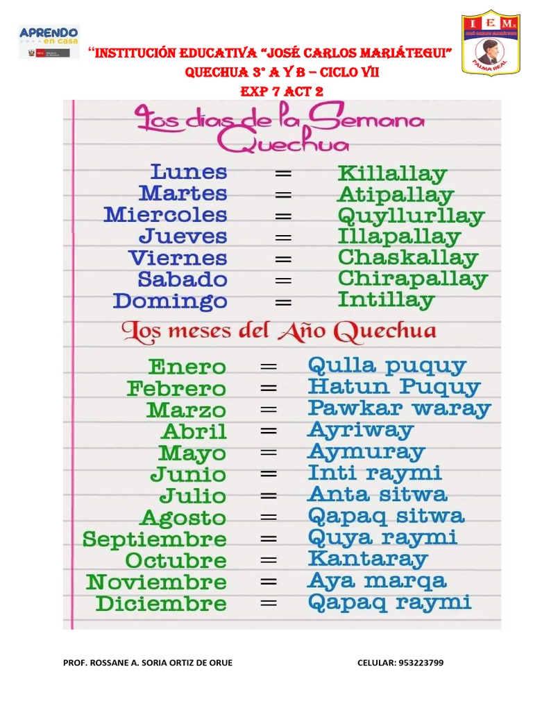 Quechua 3° A y B Exp 7 Act 2 | PDF