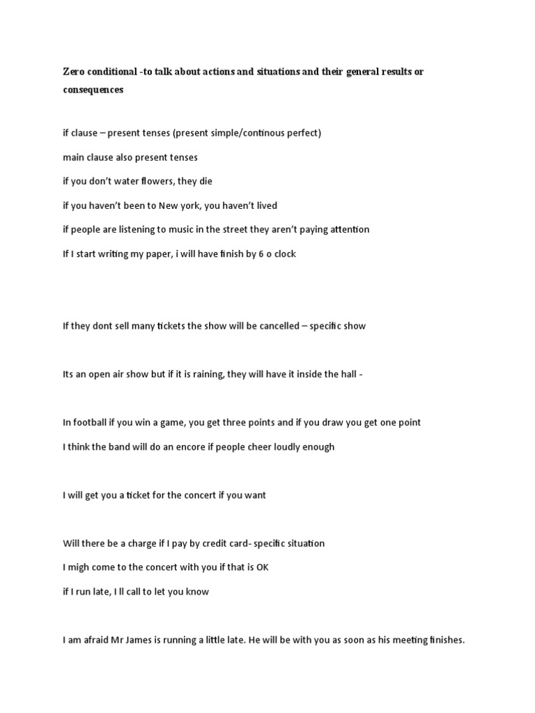 Zero Conditional - To Talk About Actions and Situations and Their ...