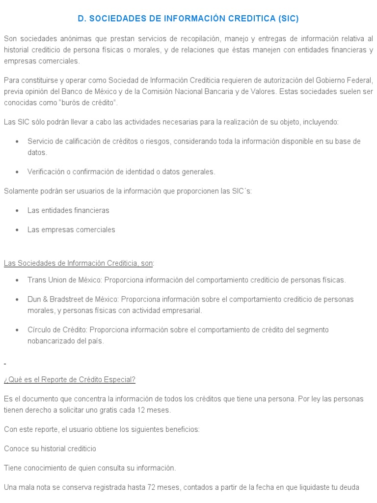 D. Sociedades de Información Creditica (Sic) | PDF | Bancos | Información