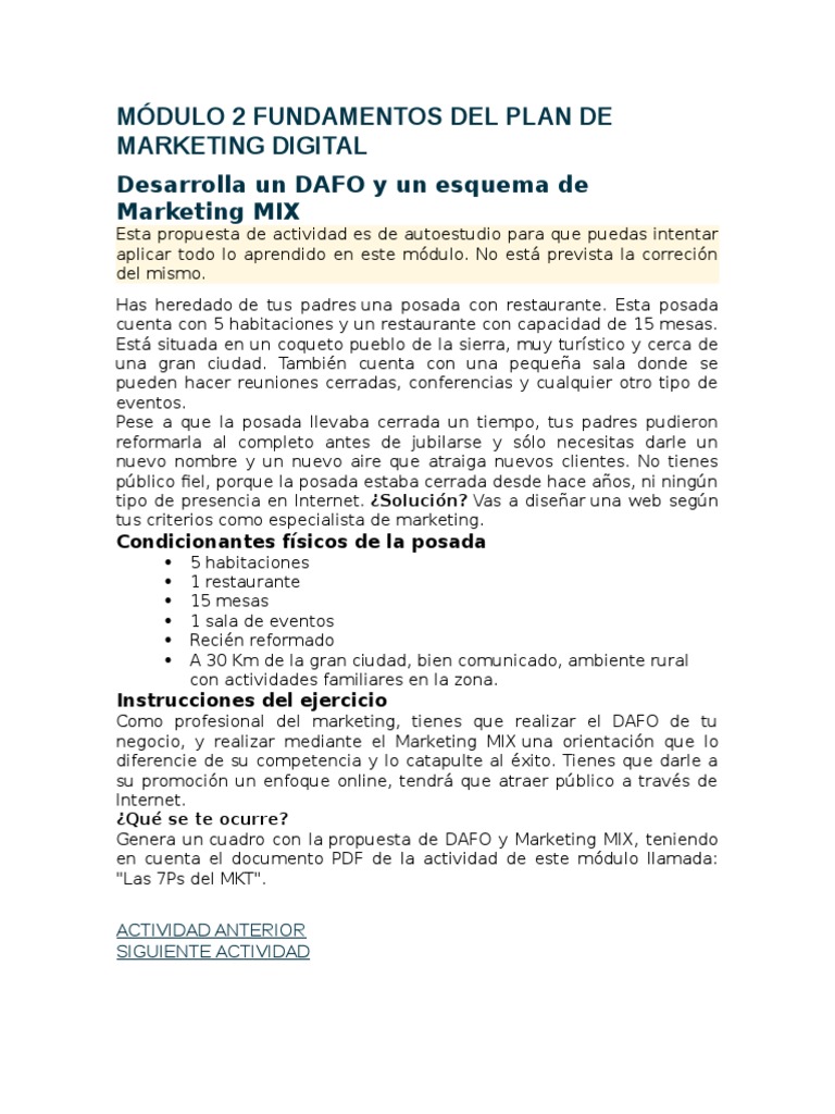 Plan de Marketing Digital para Posada | PDF | Marketing | Análisis FODA