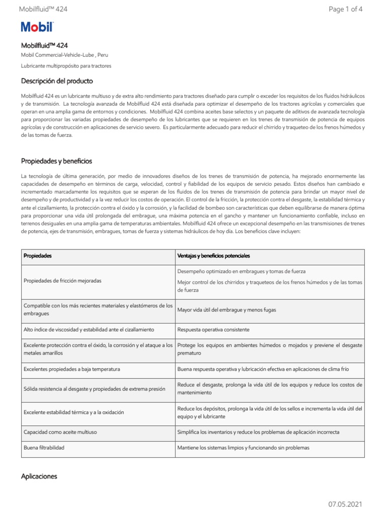 GL XX Mobilfluid 424 PDF Transmisión (Mecánica) Lubricante
