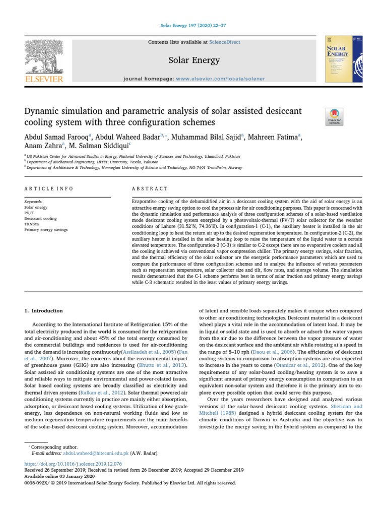 Dynamic Simulation and Parametric Analysis of Solar Assisted Des - 2020 ...