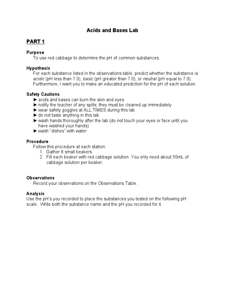 Acid Base Lab PDF Ph Acid
