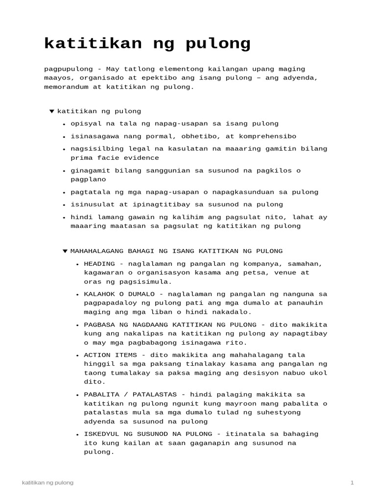 Katitikan NG Pulong | PDF