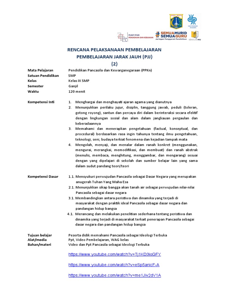 1B. PPKN RPP PJJ Kelas 9 KD 3.1 | PDF | Kesehatan Holistik | Sains ...
