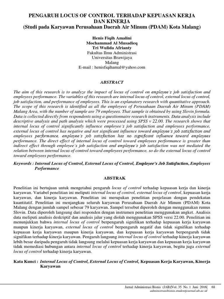ID Pengaruh Locus of Control Terhadap Kepua | PDF | Job Satisfaction ...