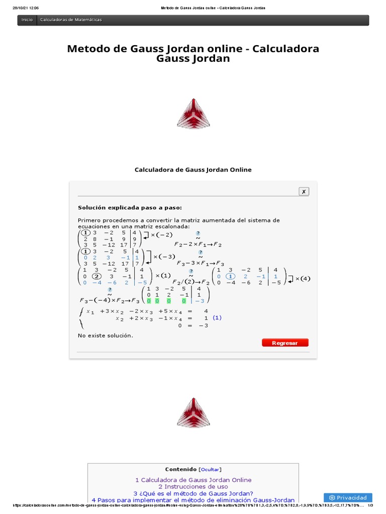 Calculadora Online Método Gauss-Jordan | PDF | Matriz (Matemáticas ...