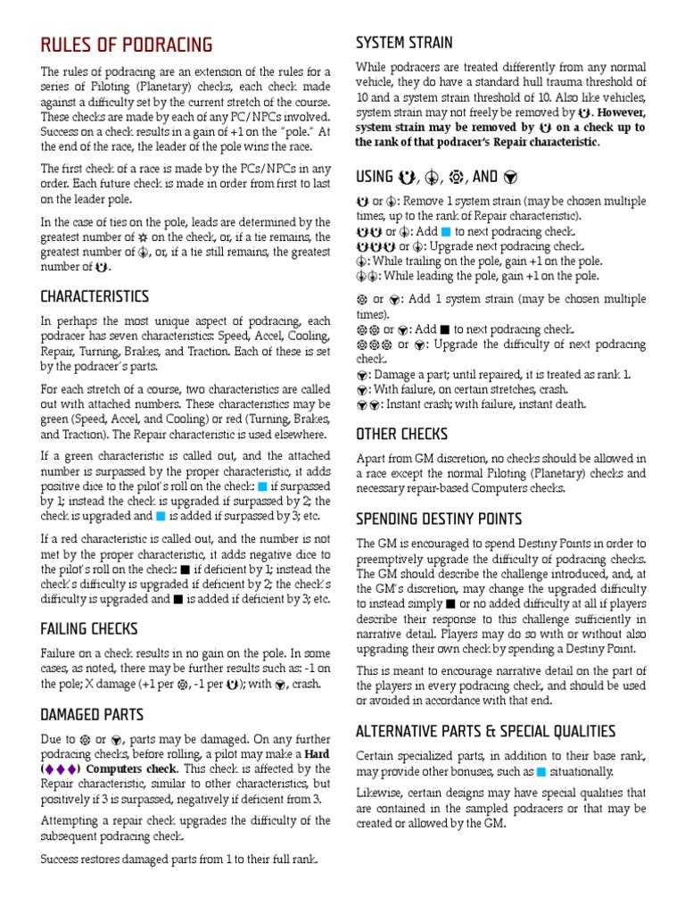 Podracing Rules and Characteristics | PDF | Vehicles | Vehicle Technology