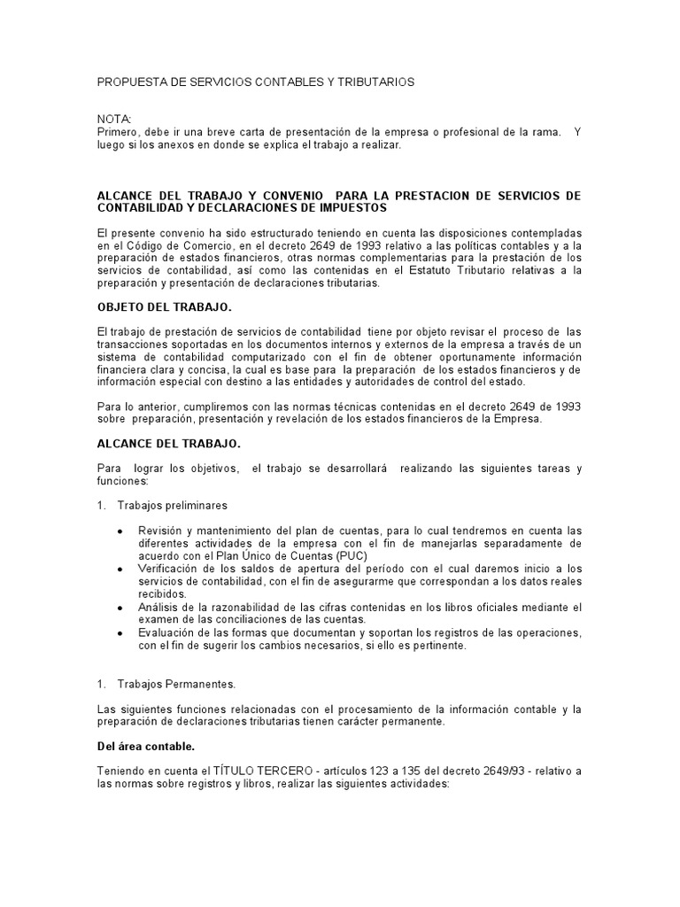 Propuesta de Servicios Contables y Tributarios | PDF | Contabilidad ...