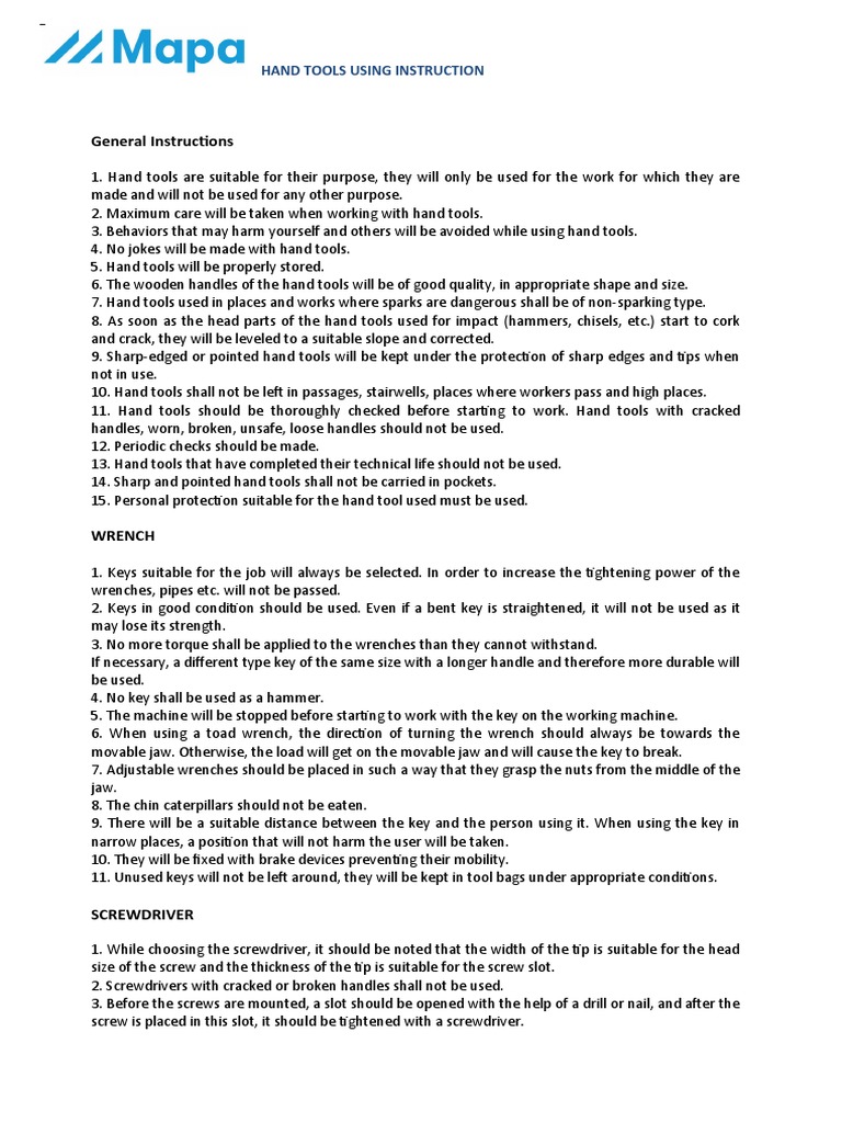 General Instructions: Hand Tools Using Instruction | PDF | Tools ...