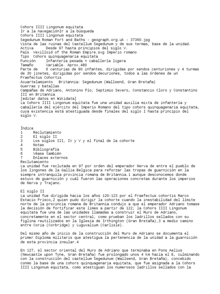 Cohors III Lingonum Equitata PDF Wikipedia Roma antigua