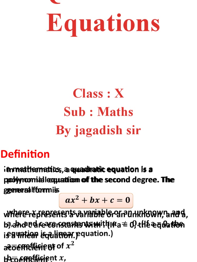 Quadratic Equation Class 10 TH | Download Free PDF | Equations ...