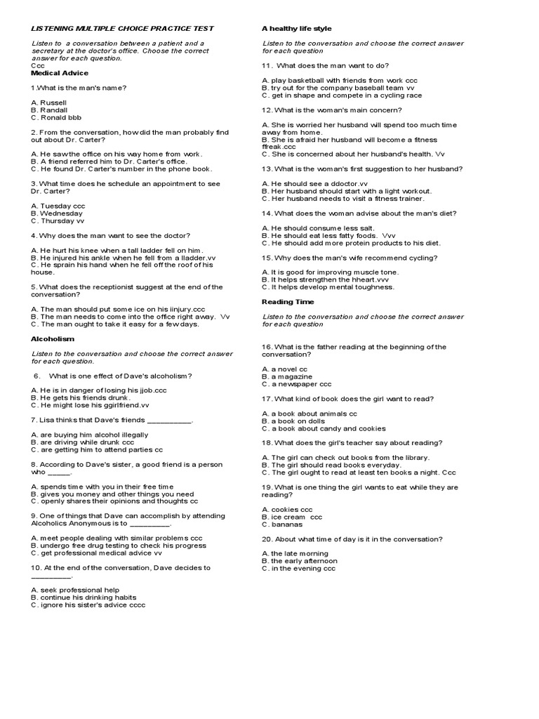 Listening Multiple Choice Practice Test | PDF