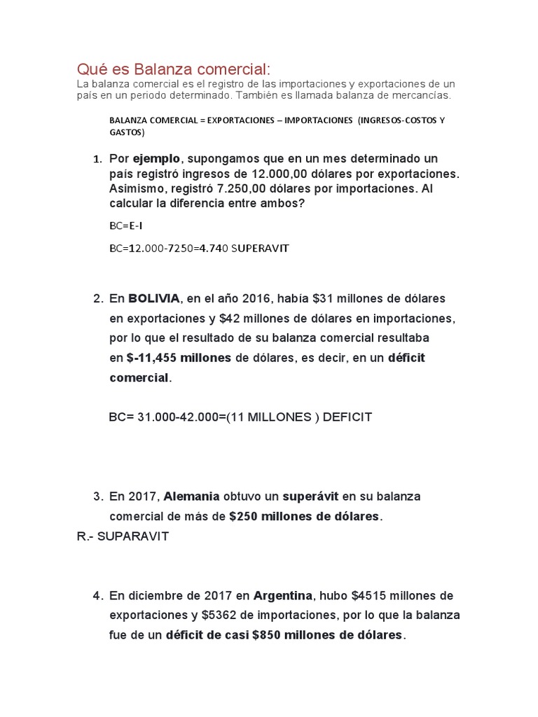 Cálculo y Definición de Balanza Comercial | PDF