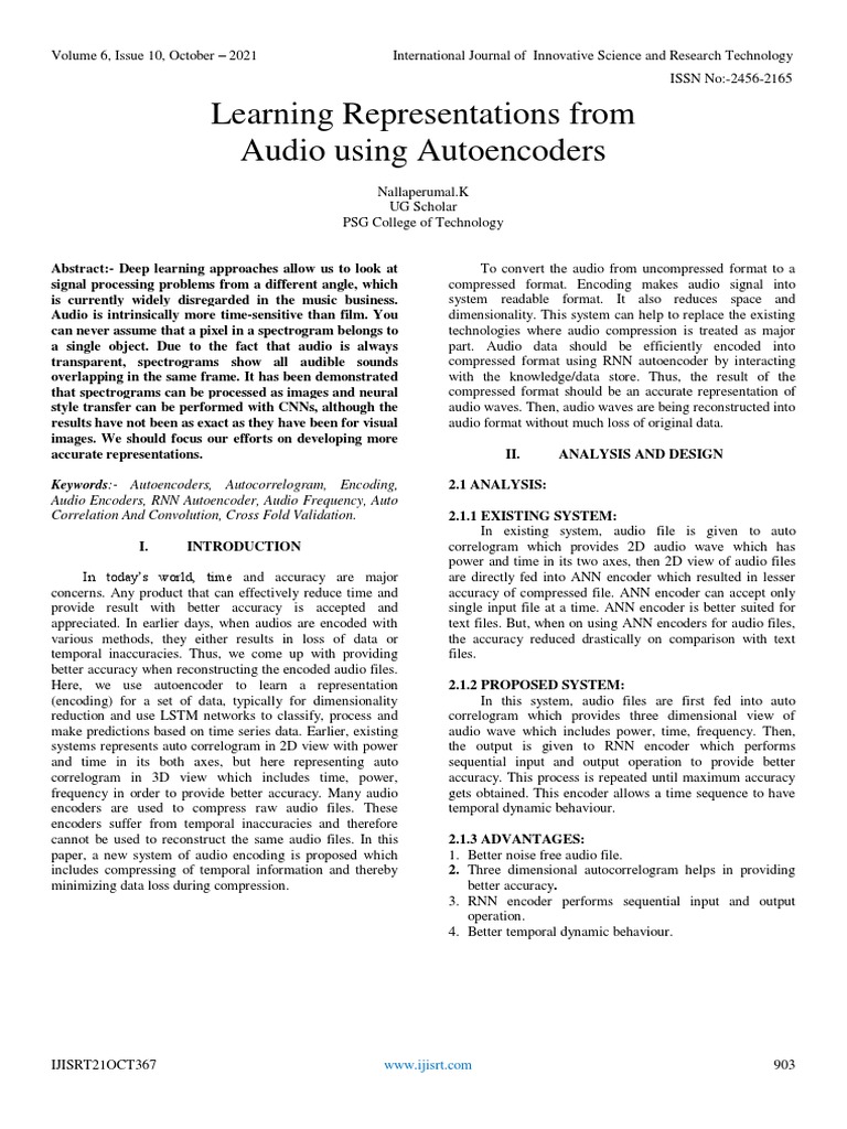 Learning Representations From Audio Using Autoencoders | PDF | Data ...