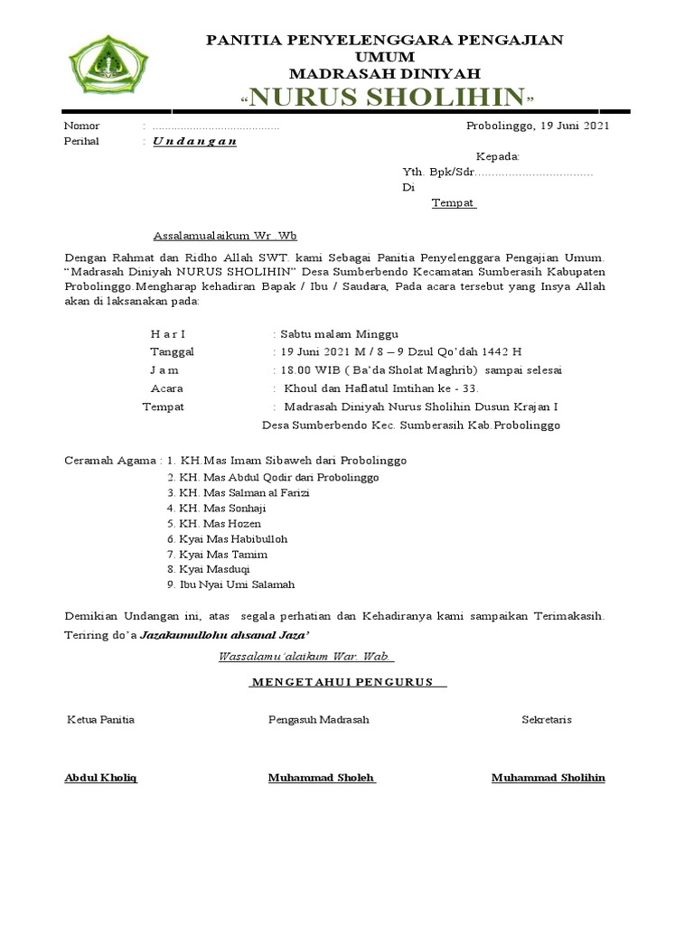 Surat Undangan Pengajian Imtihan | PDF