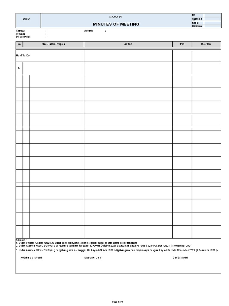 Contoh Format Minutes of Meeting | PDF