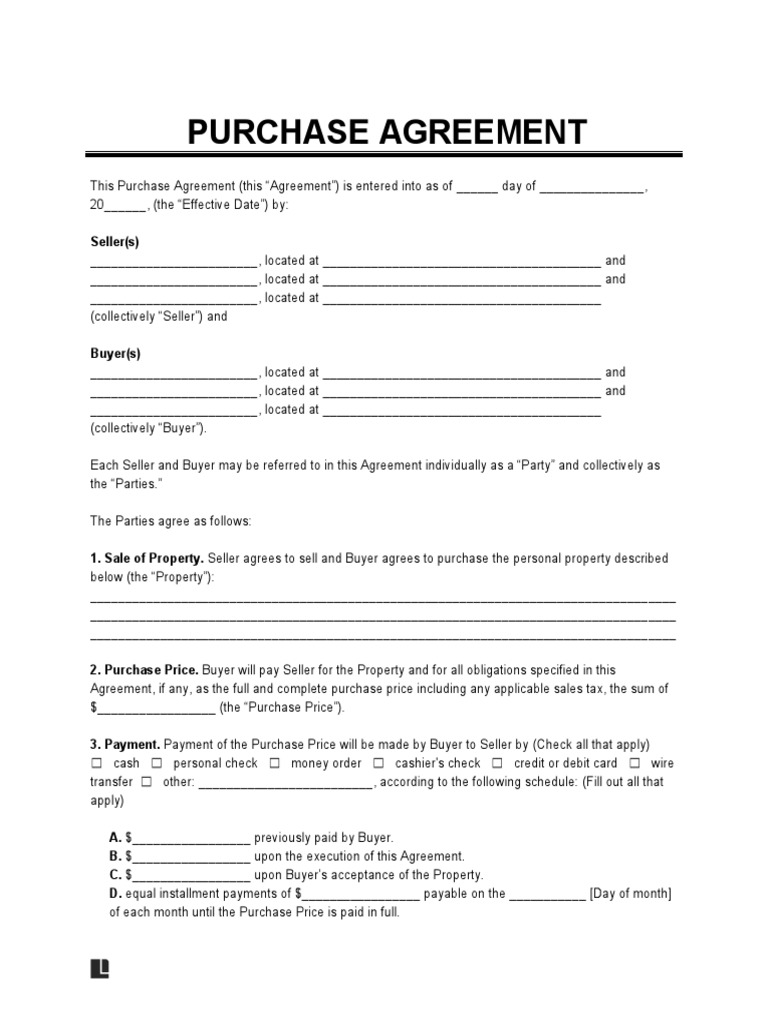 purchase agreement | pdf | payments | sales