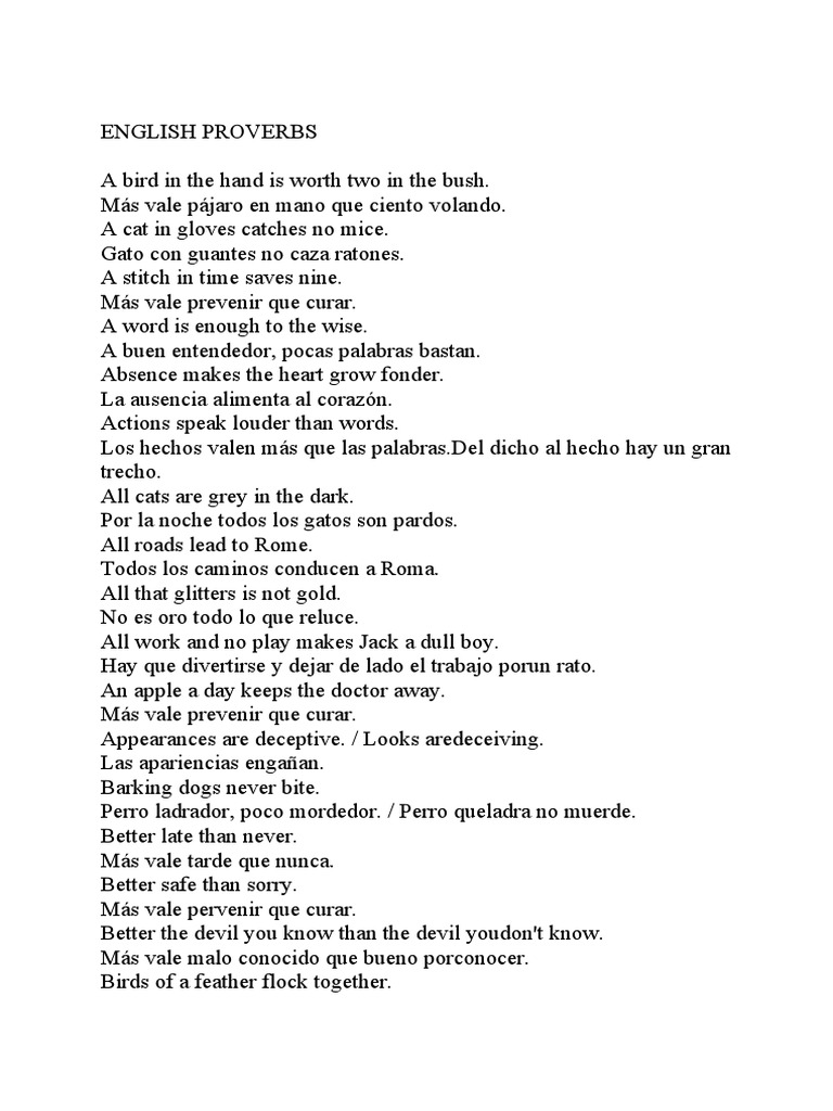 English Proverbs | PDF | Hogar, jardinería y bricolaje