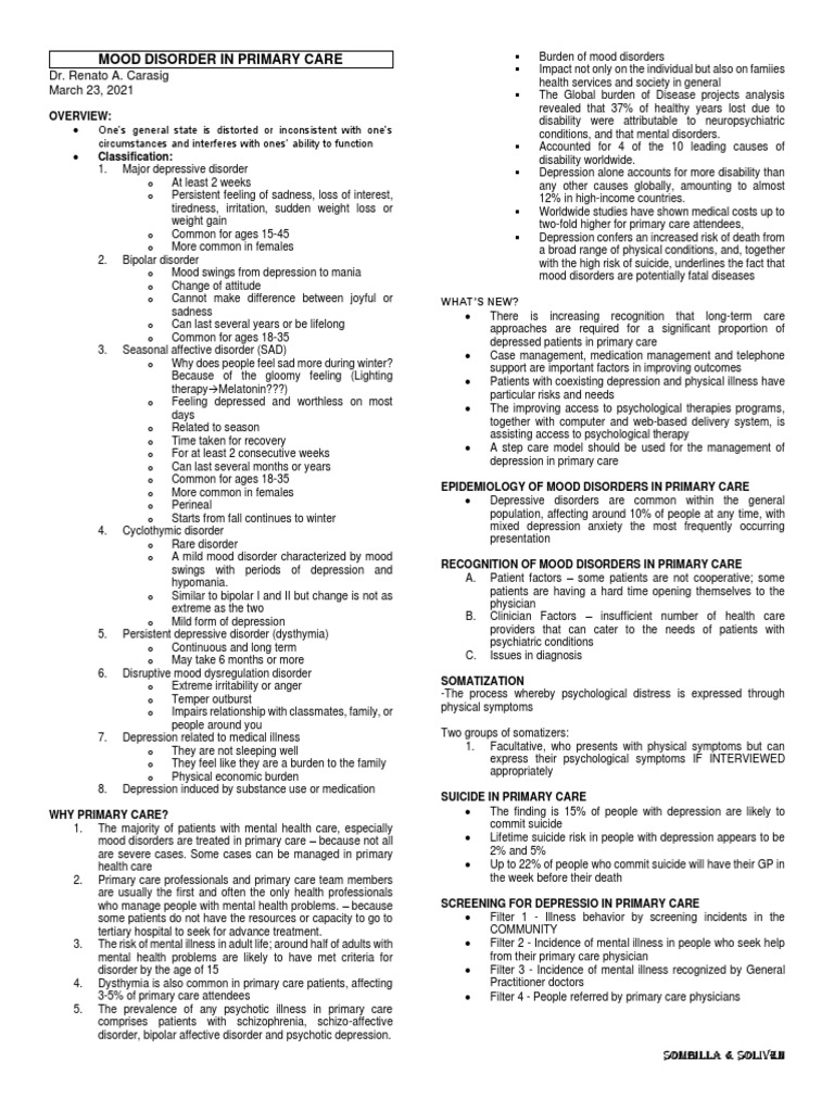 Mood Disorders in Primary Care Overview | PDF | Major Depressive ...