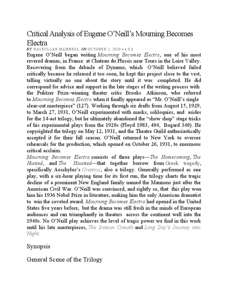 Critical Analysis of Mourning Becomes Electra | PDF