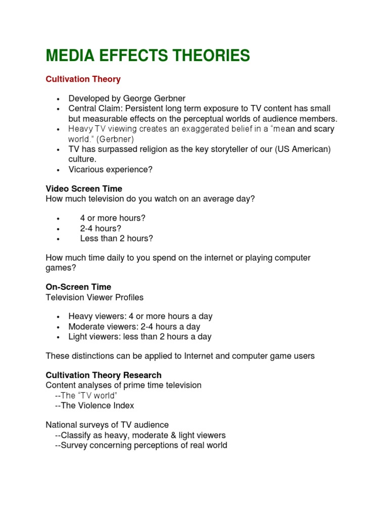 Media Effects Theories Pdf Psychological Concepts Cognition