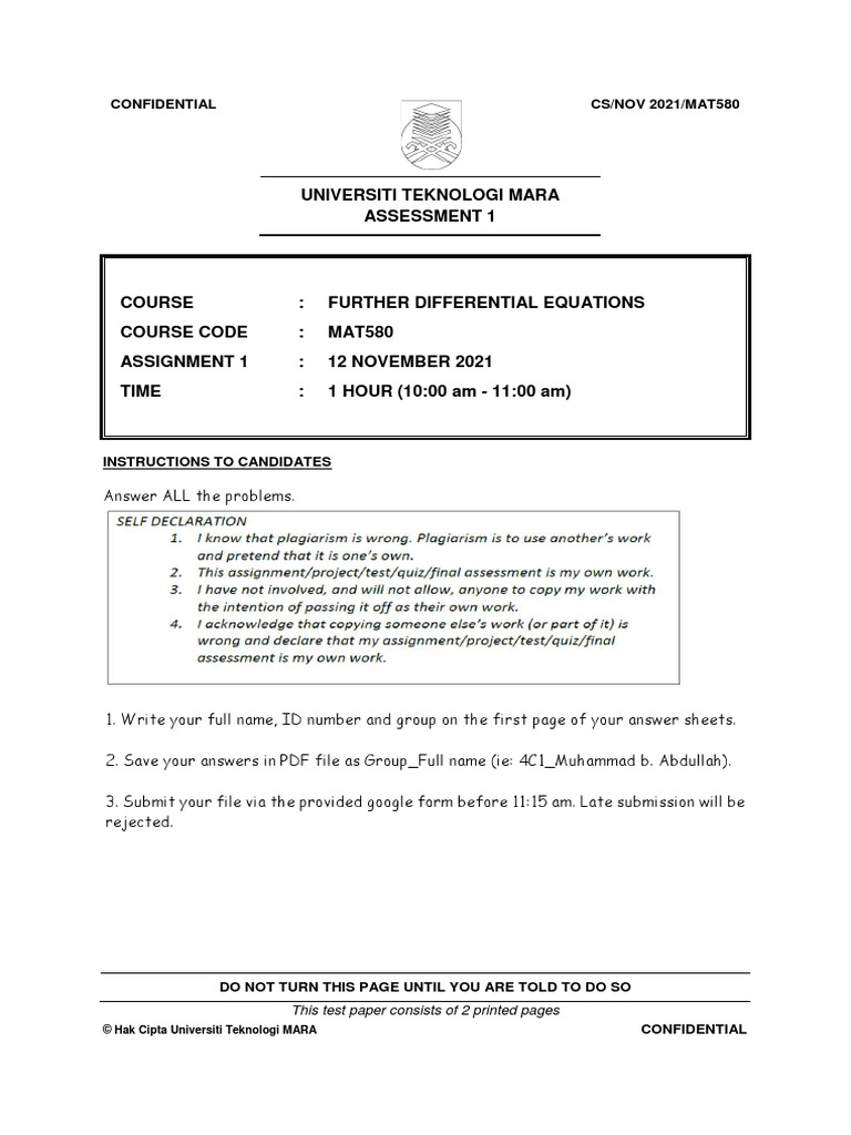 Universiti Teknologi Mara Assessment 1: Confidential 1 CS/NOV 2021 ...