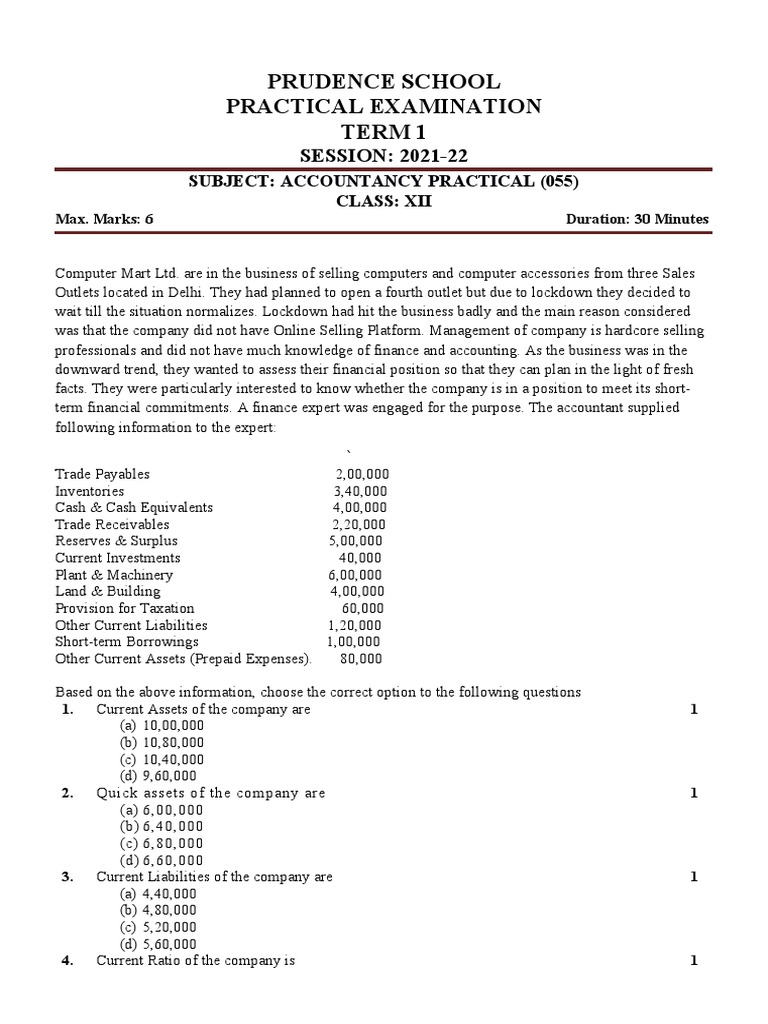 Accountancy Practical Exam Term 1 | PDF | Current Liability | Inventory