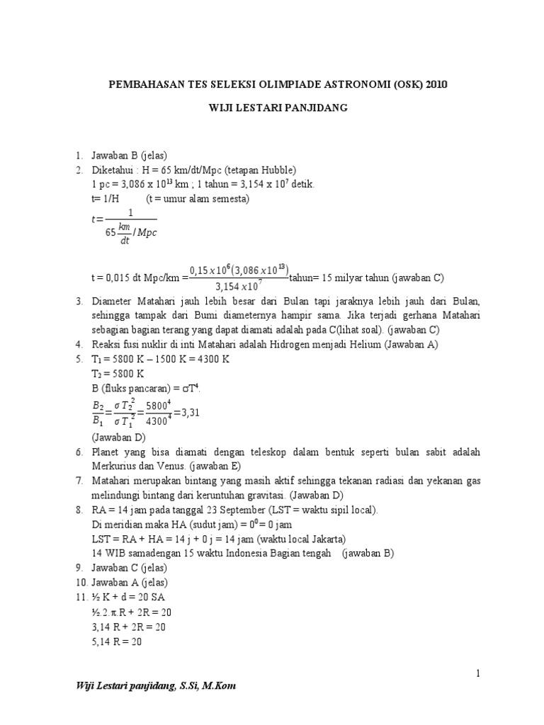 Pembahasan Osk Astronomi 2010 Wiji