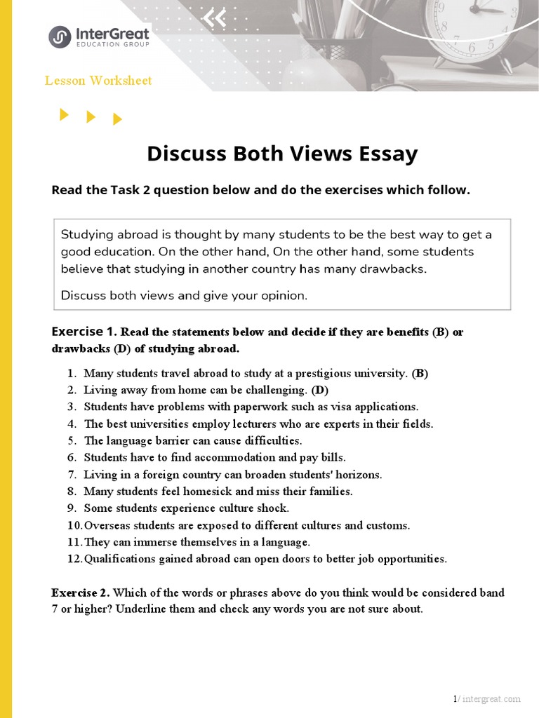 Discuss Both Views Essay Lesson Worksheet PDF