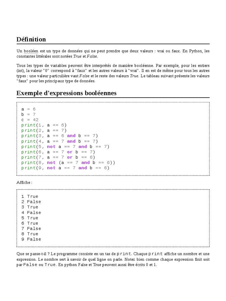 Programmation Python Booléens | PDF | Booléen | Logique