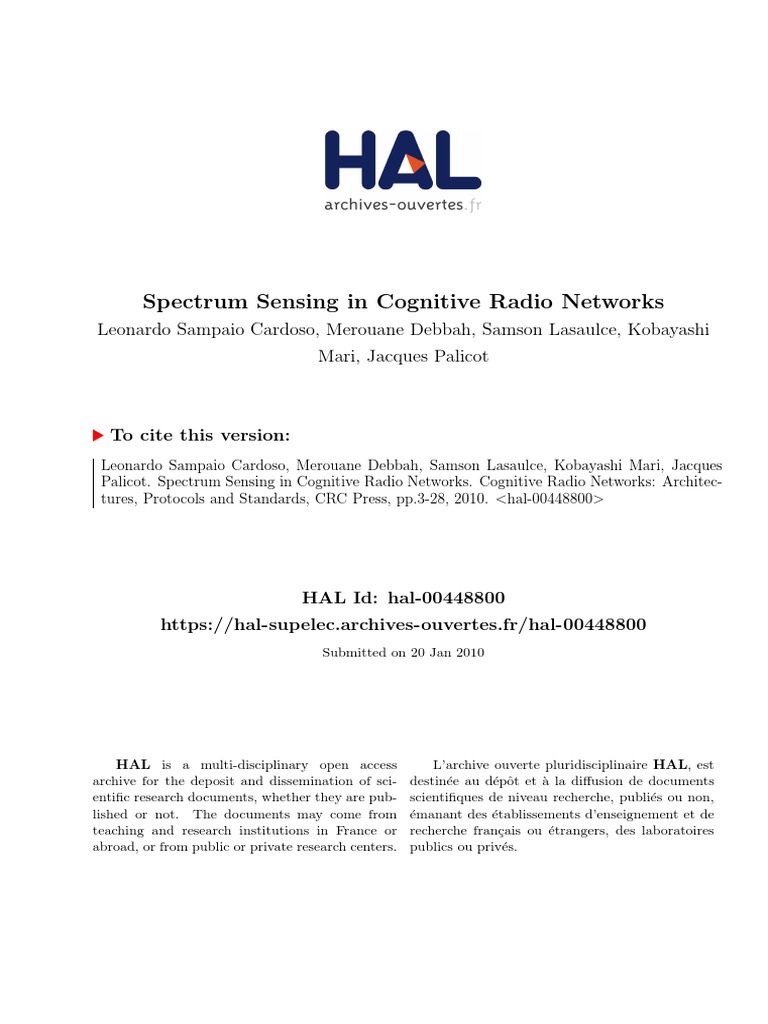 Spectrum Sensing in Cognitive Radio Networks | PDF | Cognitive Radio ...