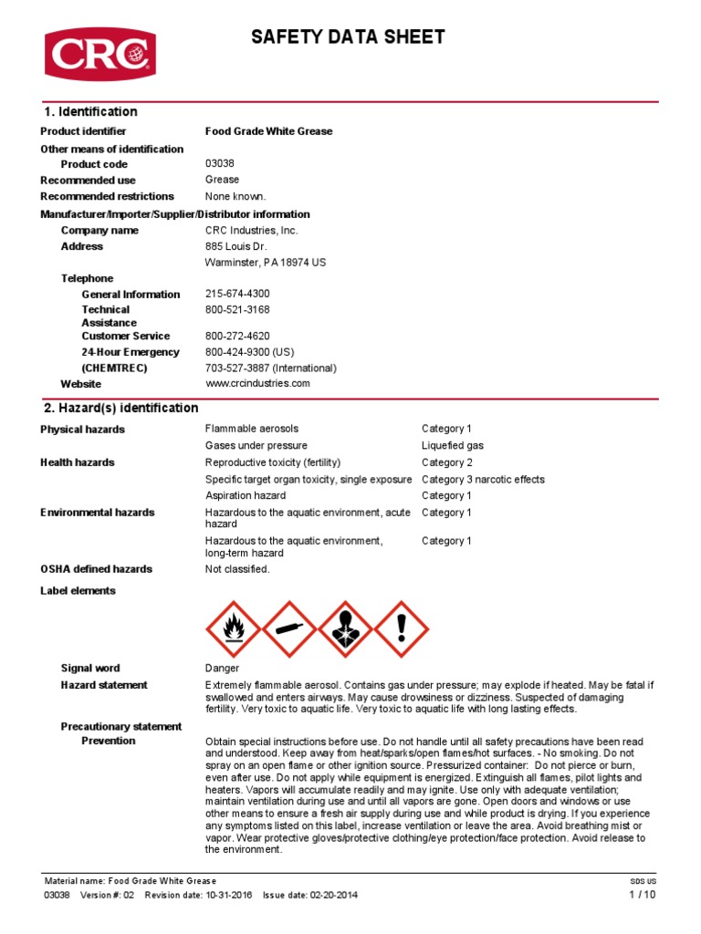 MSDS White Grease PDF Dangerous Goods Personal Protective Equipment