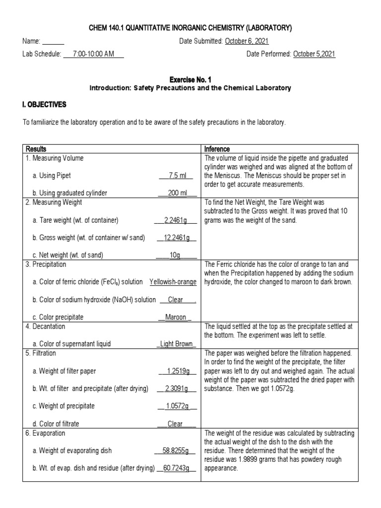 Quantitative Inorganic Chemistry Lab | PDF | Precipitation (Chemistry ...