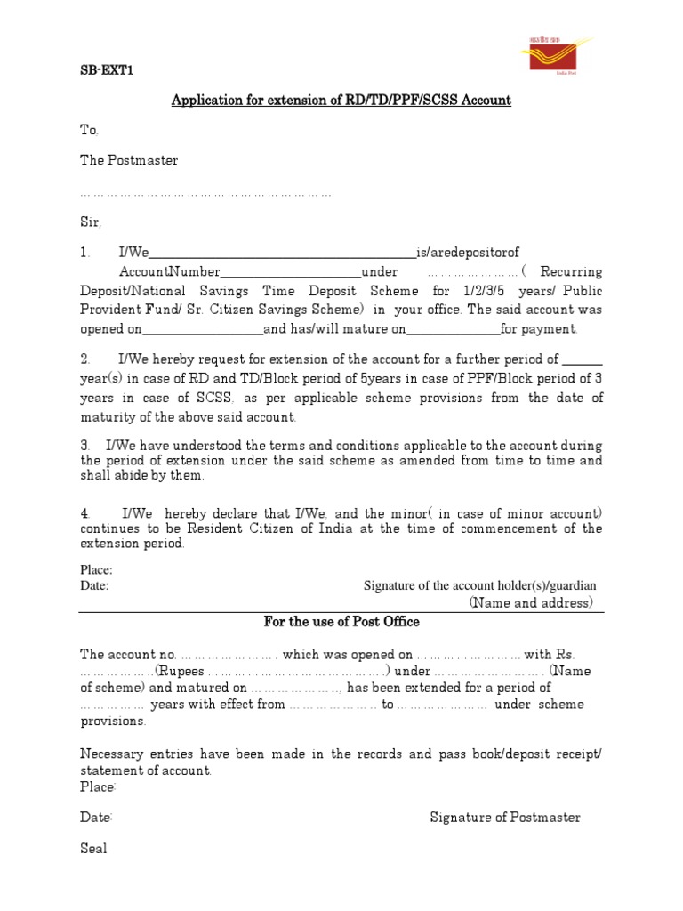 PPF Extension Form India Post PDF