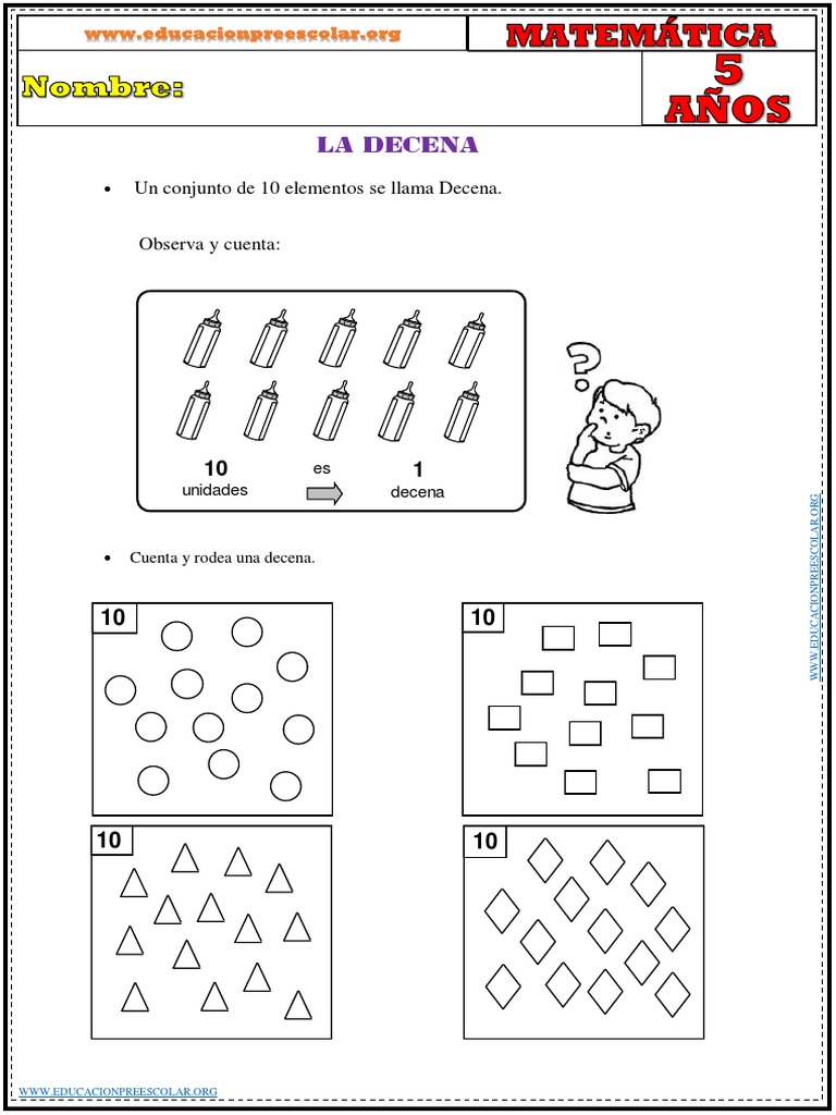 Ejercicios de La Decena para Niños de 5 Años | PDF