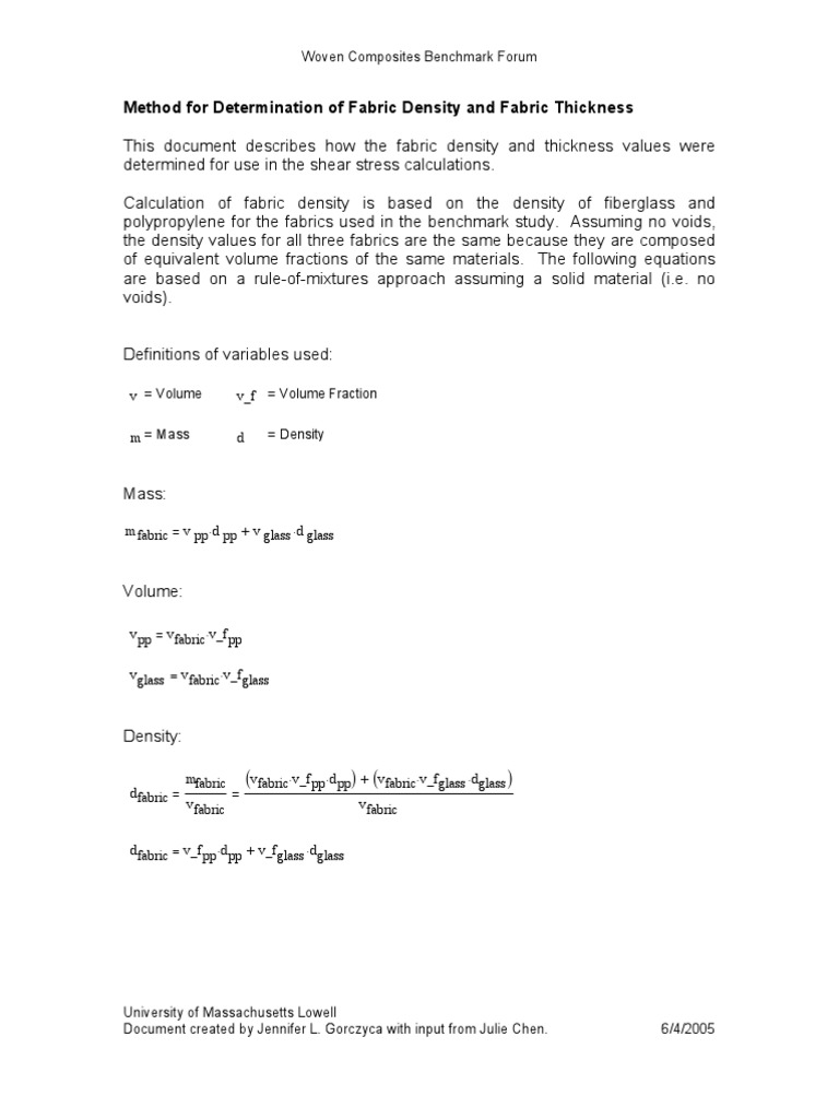 Fabric Density and Thickness Density Physics