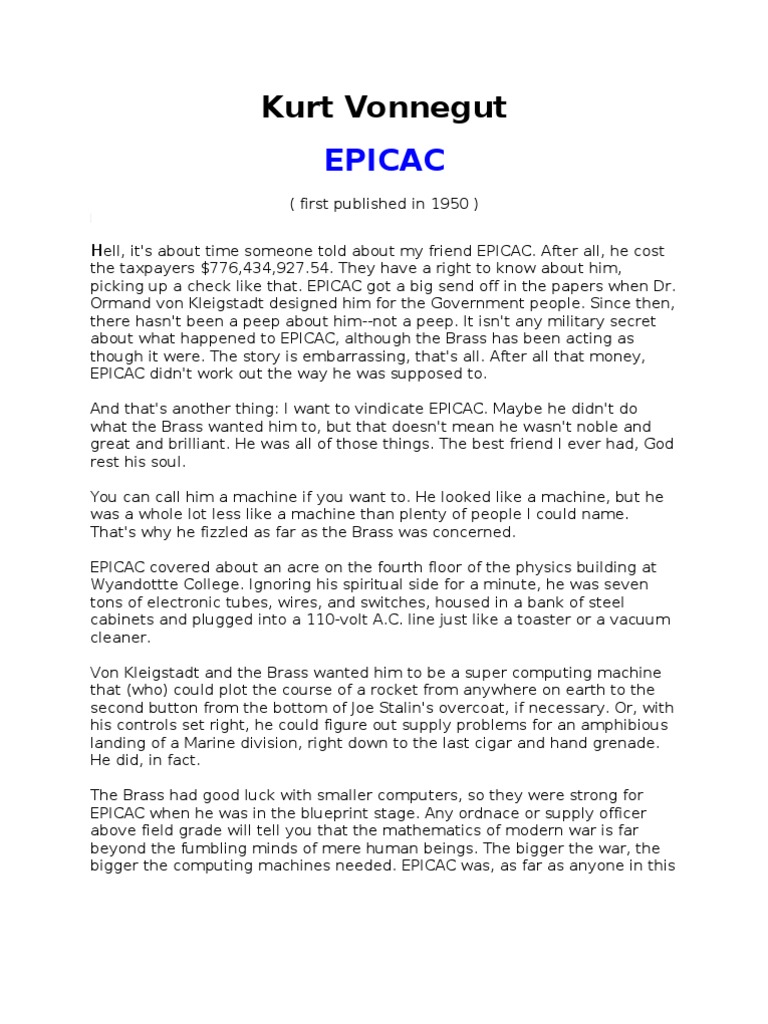 LIT EPICAC by Kurt Vonnegut | PDF | Nature