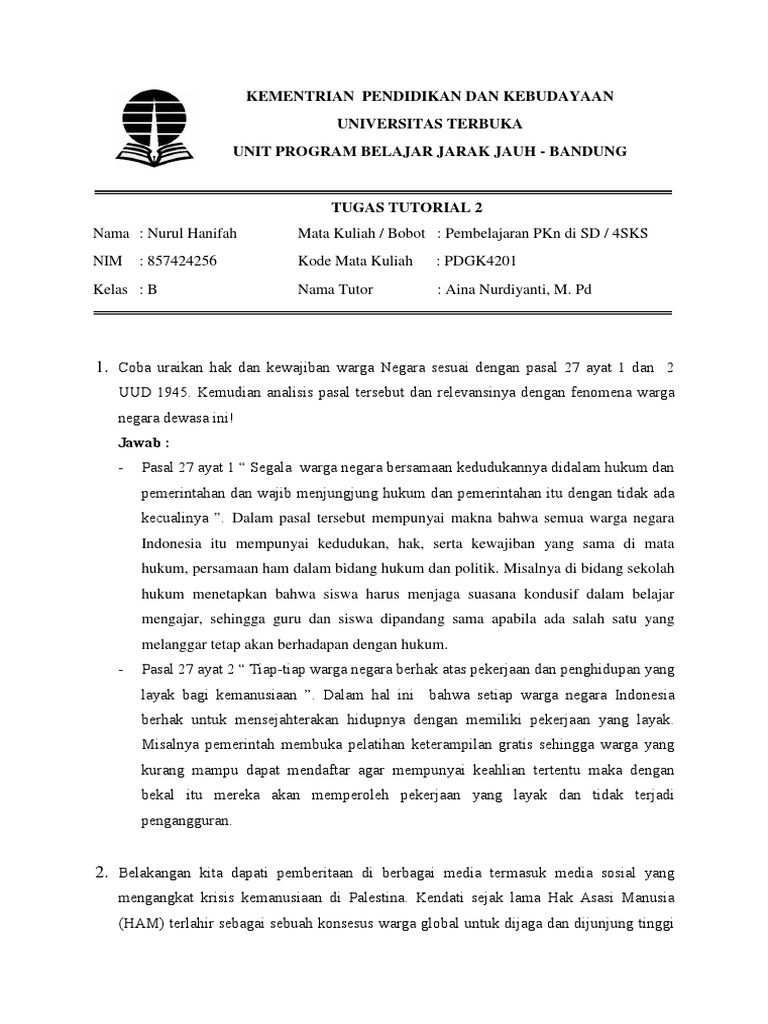 TT 2 PKN - NURUL HANIFAH - 857424256 - KELAS B | PDF