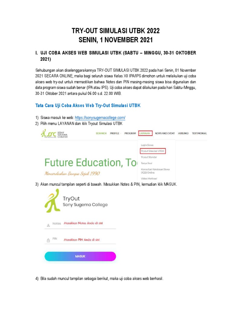 Petunjuk Try Out Simulasi Utbk 2022 Pdf