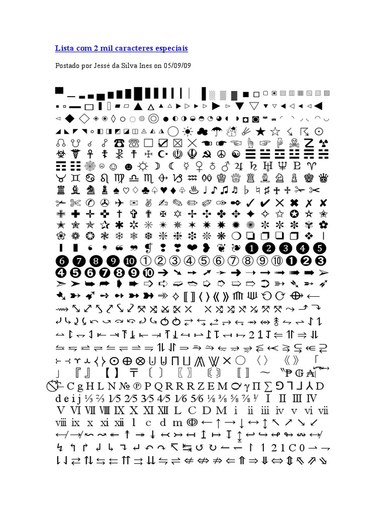 Lista Com 2 Mil Caracteres Especiais