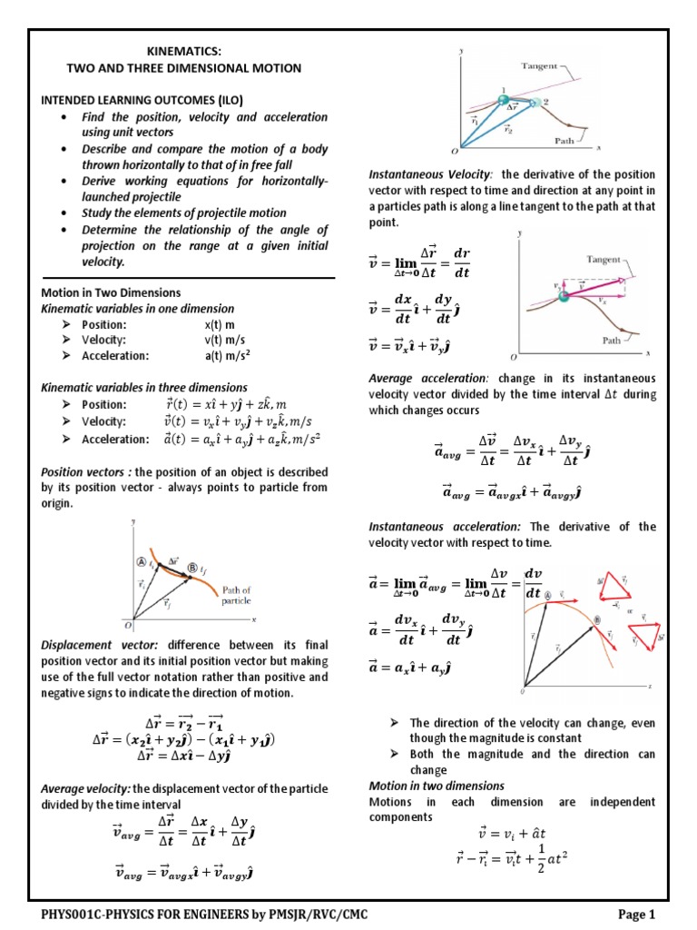 Kinematics two and three dimensional motion intended learning