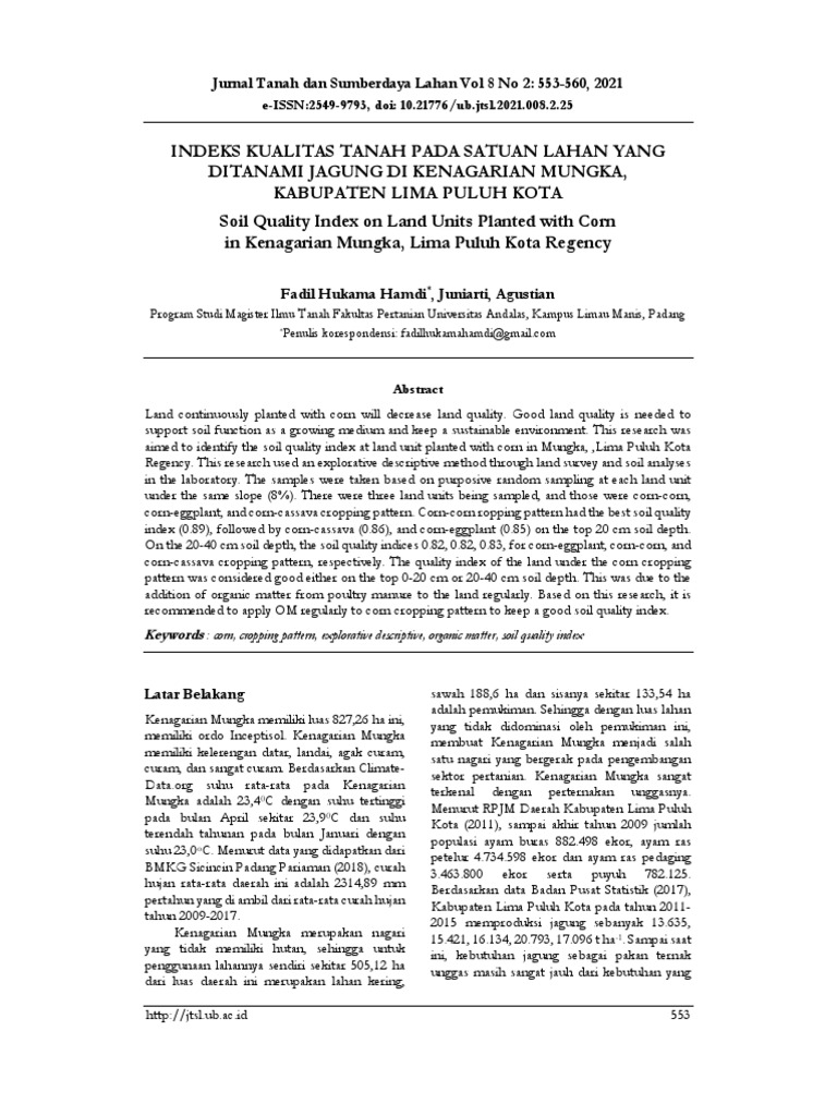 Jurnal Tanah Dan Sumberdaya Lahan Vol 8 No 2: 553-560, 2021 | PDF ...