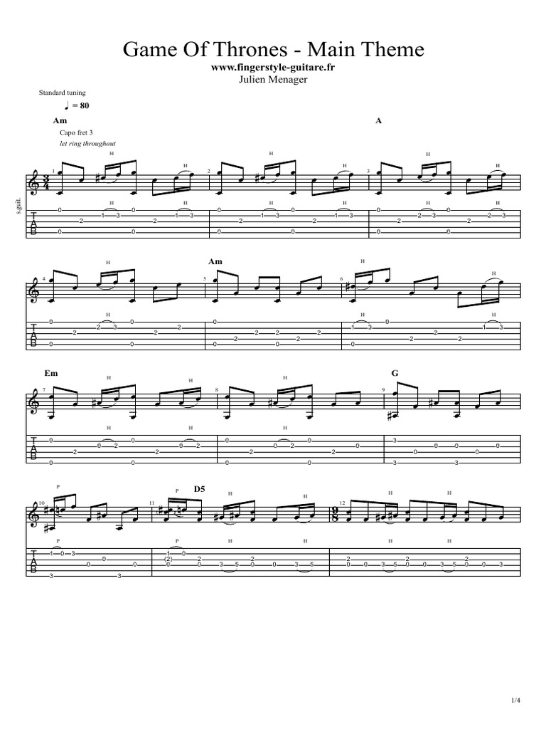 Game of Thrones Main Theme WWW FingerstyleGuitare FR Julien