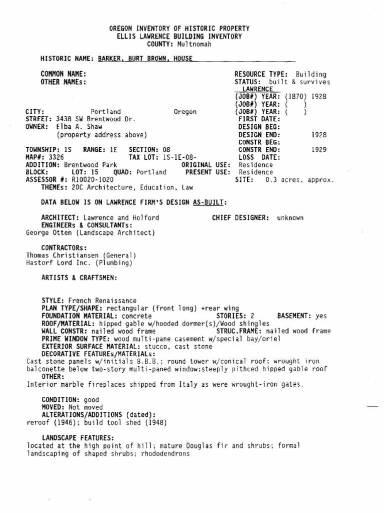 Barker House PDF Oregon Framing (Construction)