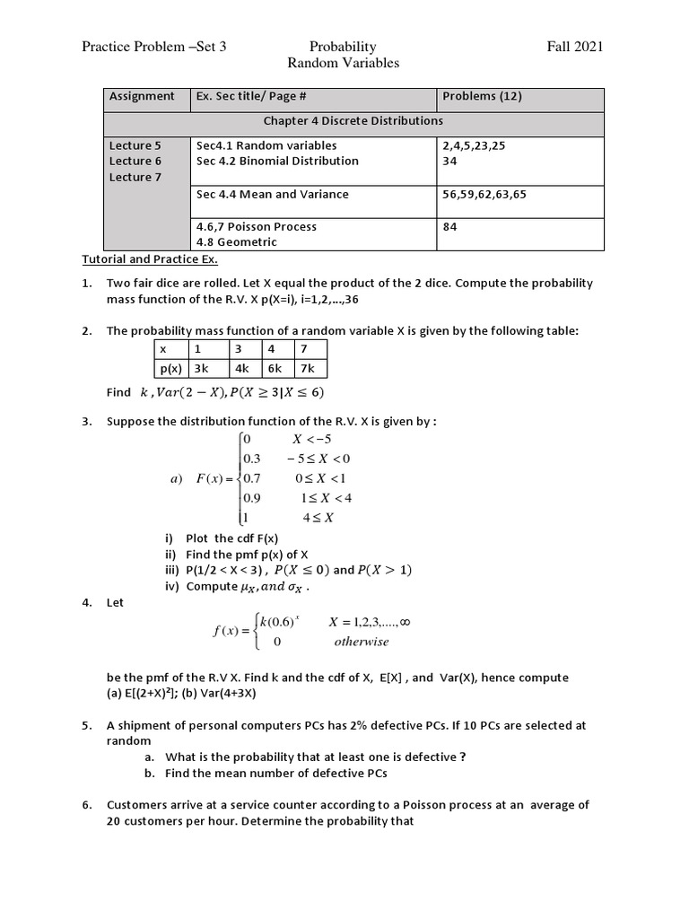 Probability Practice Problems Set 3 | PDF | Probability Distribution ...