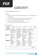 21st Century Literature Performance Task #2